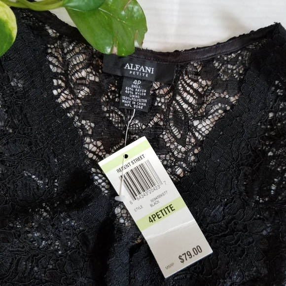 Alfani NWT Lace Overlay Balck Top Sz 4P - Picture 7 of 7